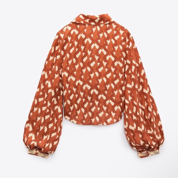 Zara Linen Blend Beaded Cuffed Sleeves Open Front Collared Women's Top Sz S NWT - Picture 2 of 10